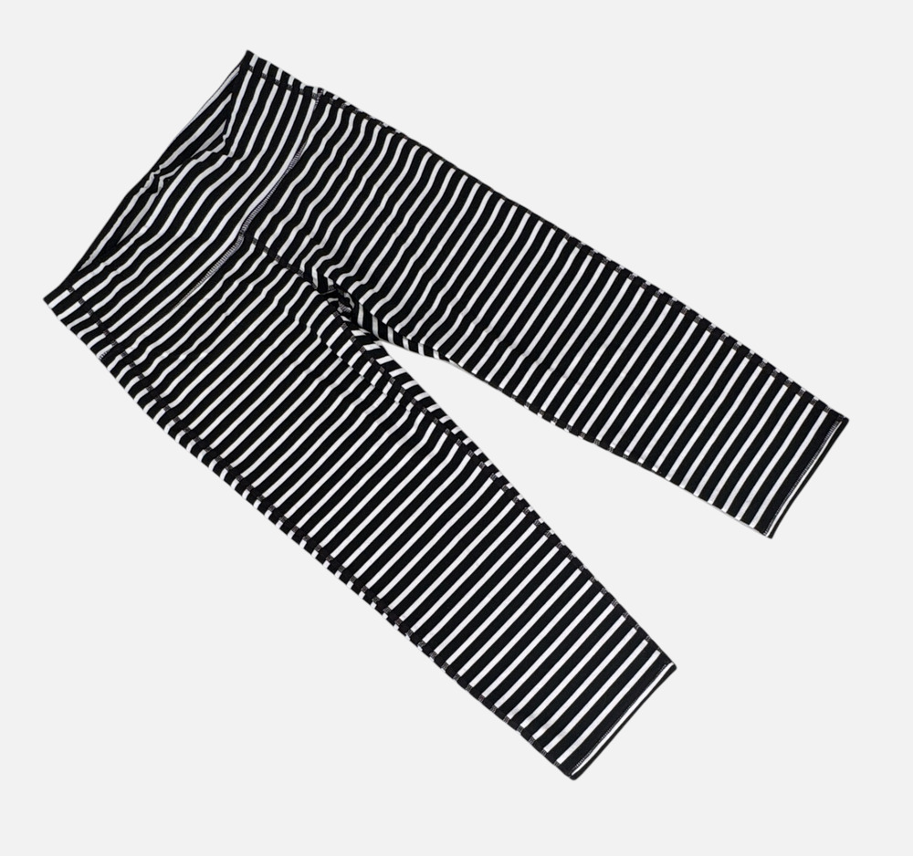 Athleta Striped Capri Leggings Women MED High Waist Cropped Yoga Pant Navy White